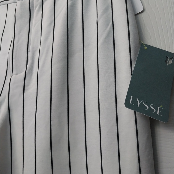 Lysse NWT size small wide legged white/black pinstripped pants - Picture 2 of 5